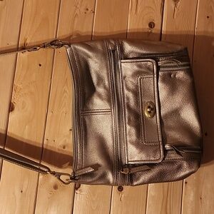 Fossil Morgan Traveller’s Bag Large  Metallic Gold Crossbody Top Zip